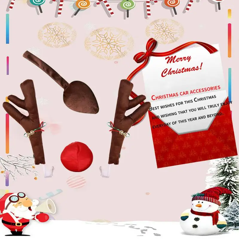 Christmas Car Decoration Accessories Car Truck Costume Reindeer Antlers & Nose &Tail Decor kits Xmas Holiday Party Gifts