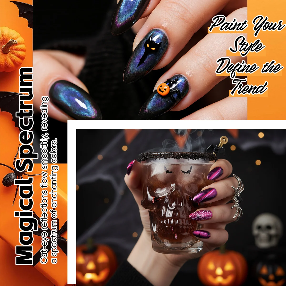 Ensemble de vernis à ongles œil de chat bicolore 7 pièces, comprenant 6 types de vernis à ongles UV + couche de base noire, pour décoration d'ongles personnalisée