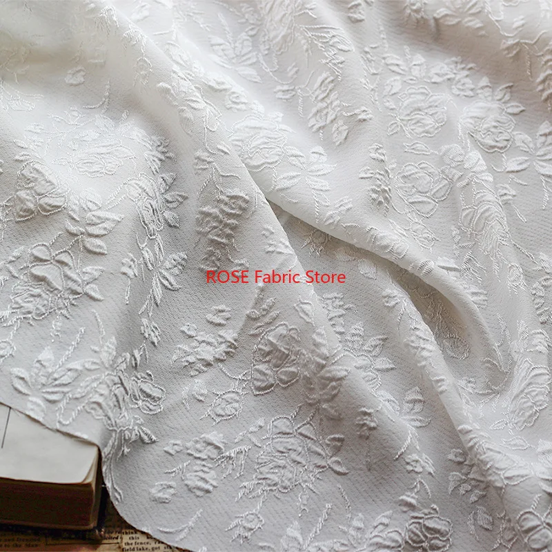 1 meter Embossed Rose Bubble Dyed Jacquard Polyester Fabric Four-way Elastic Soft Drape Dress Fabric