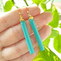 New in fashionable turquoise long earrings for women Unique elegance and shiny charm banquet wedding jewelry Simple Eardrop