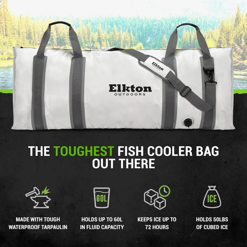 Insulated Fish Cooler Bag Leakproof Fish Kill Bag 40x20in and 60x20in Fish Cooler with Easy Grip Carry Handles