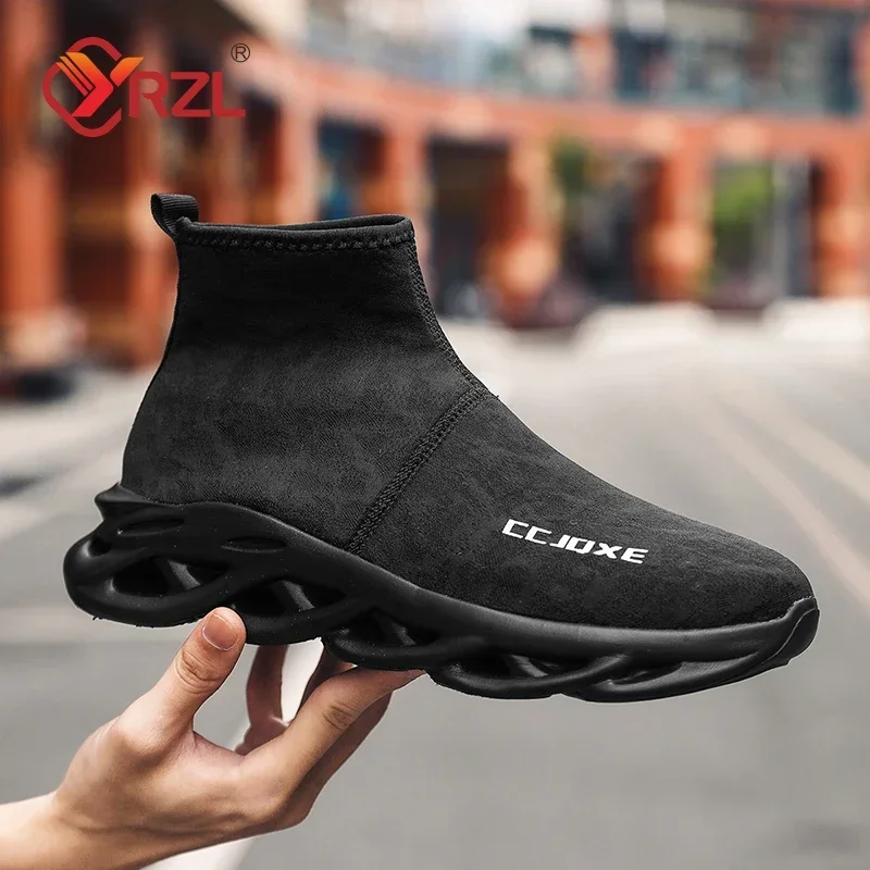 

YRZL Men's Lightweight Non Slip High Top Sneakers Breathable Cushioned Comfortable Shoes for Men Fashion Casual Running Shoes