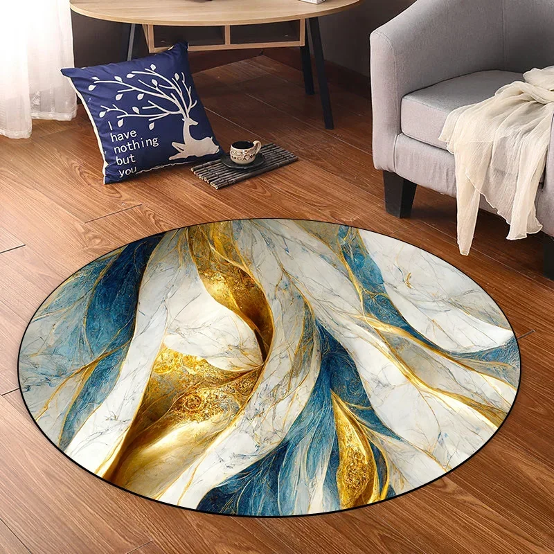 Crystal Velvet Golden Luxury Round Rug, Modern Abstract Non-Slip Floor Mat for Living Room, Bedroom, Bedside, Home Decor