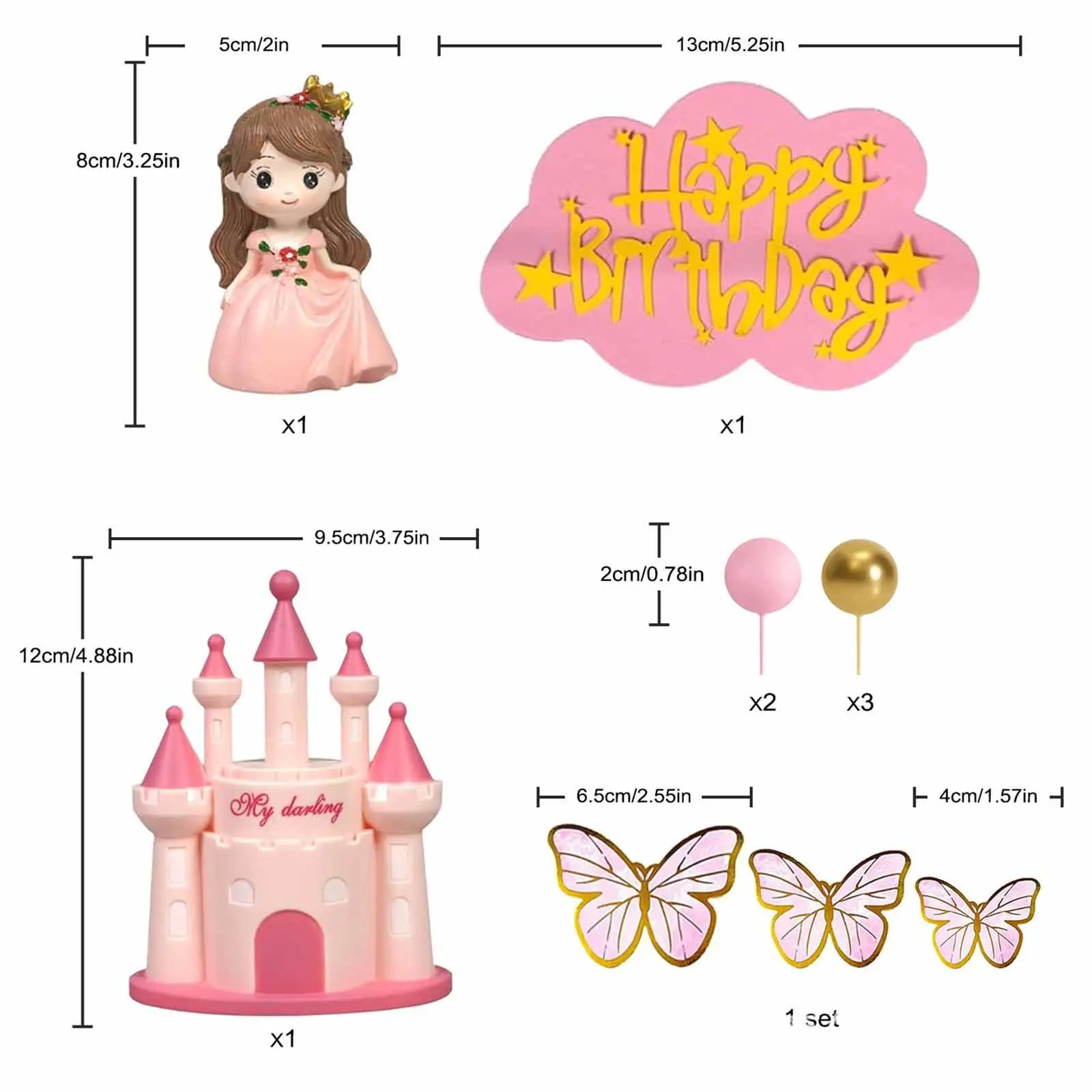 Mermaid Cake Topper Pink Castle Princess Figurines Butterfly Balls for Baby Shower Girls Birthday Decorations view 2