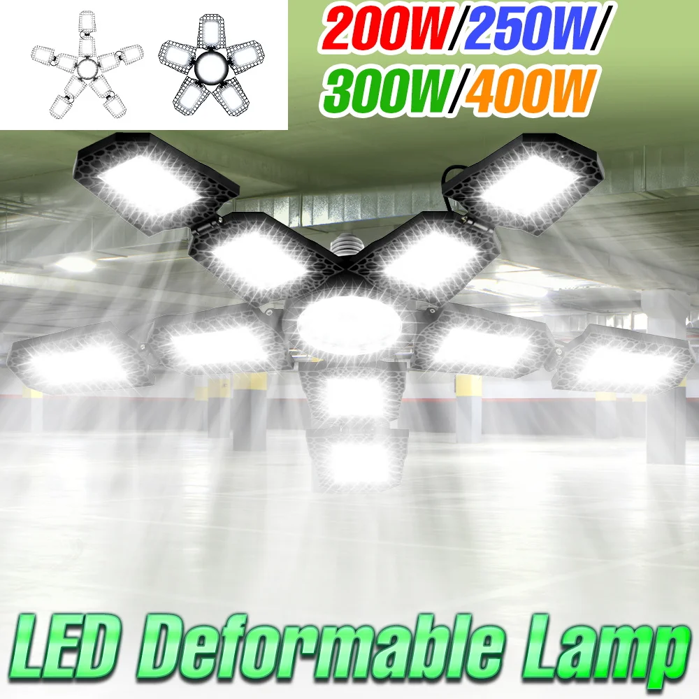 

400W Deformation LED Workshop Lamp E27/E26 Foldable Garage Light AC100-277 Warehouse Basement Lighting Bulb Cold/Warm White