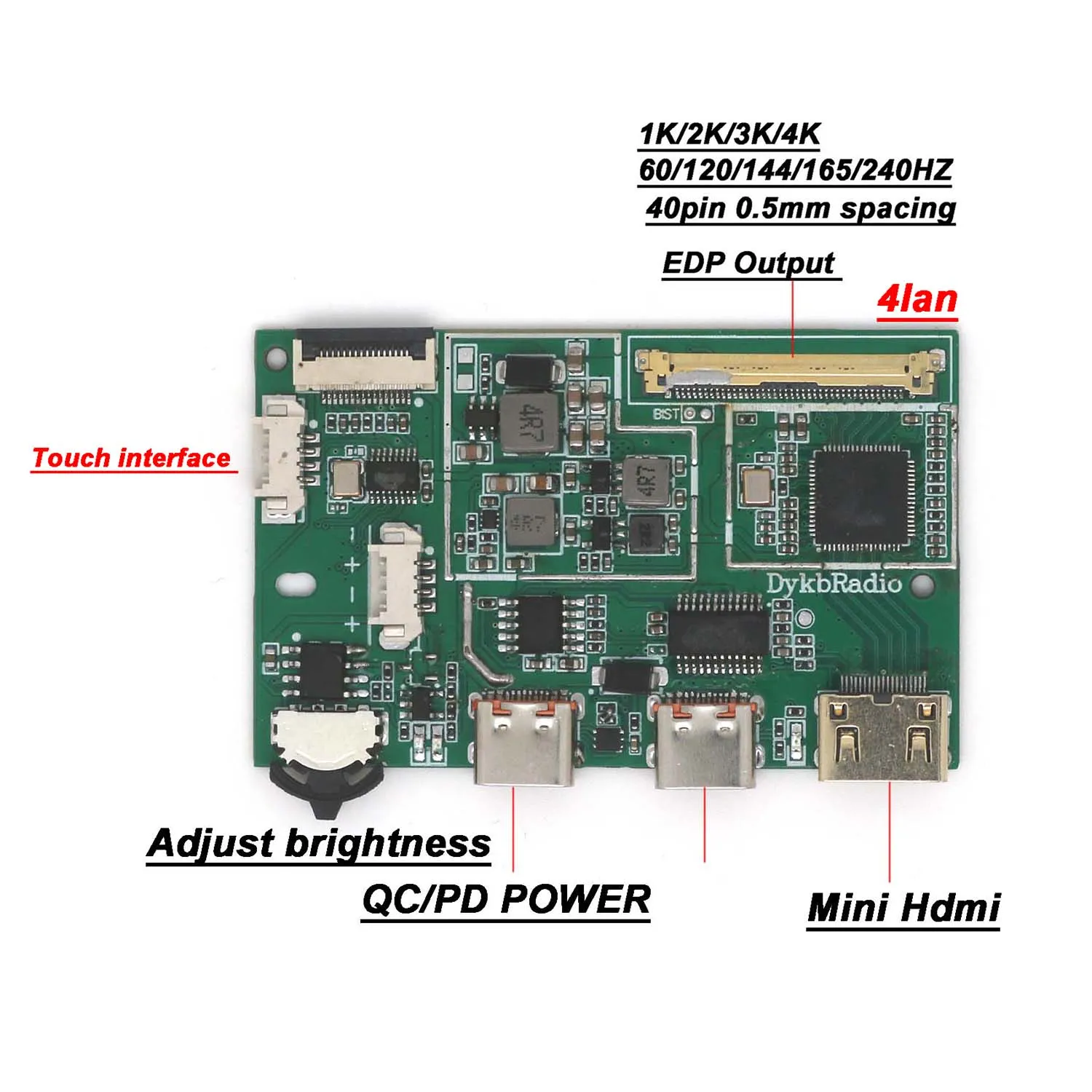 2K 4K HDMI To EDP Driver Board 40PIN EDP Signal LCD Display Screen Adapter Portable LCD Display Projection 4LAN 60hz 120Hz 144hz