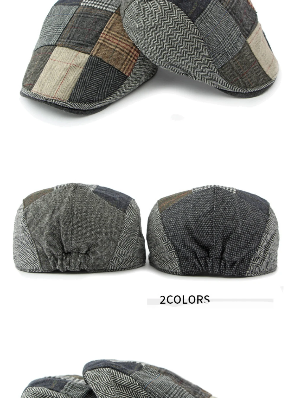 HT4295 Baskenmützen Frühling Herbst Winter Woll-Baskenmütze Patchwork Kariert Künstler-Malermütze Herren Damen Ivy Flachmützen Unisex Baskenmütze – Detail 3