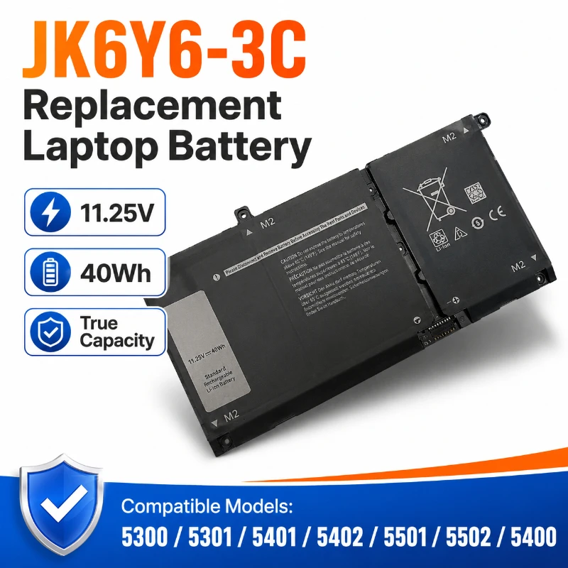 

11.25V 3500mAh Suitable for Dell 5300 5301 5401 5402 5501 5502 5400 JK6Y6 Multi Model Compatible Long Endurance Laptop Battery
