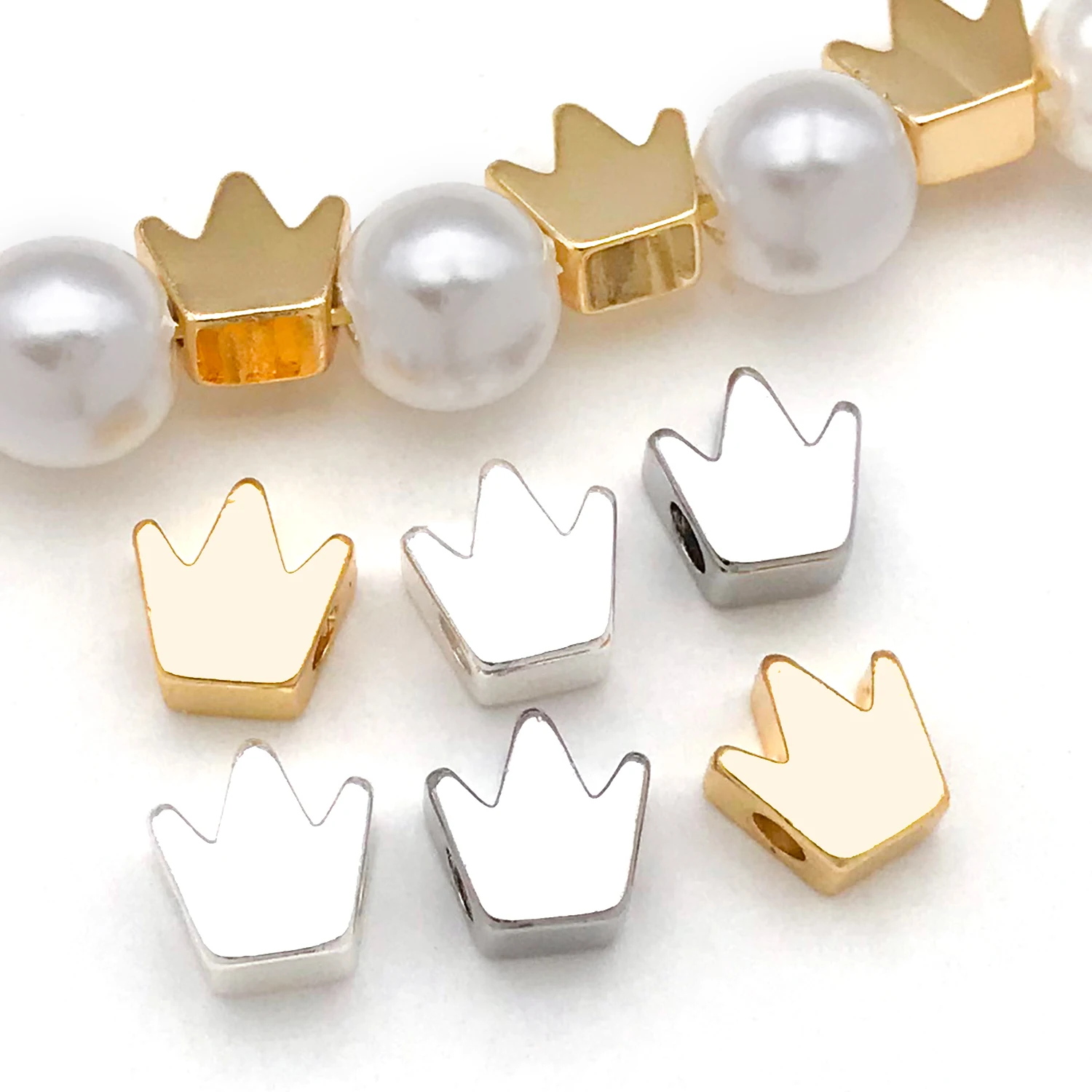 10 Stück 18K echt vergoldete Messingperlen, Krone Spacer Perlen Separatoren für DIY Armband Halskette Schmuckherstellung Zubehör