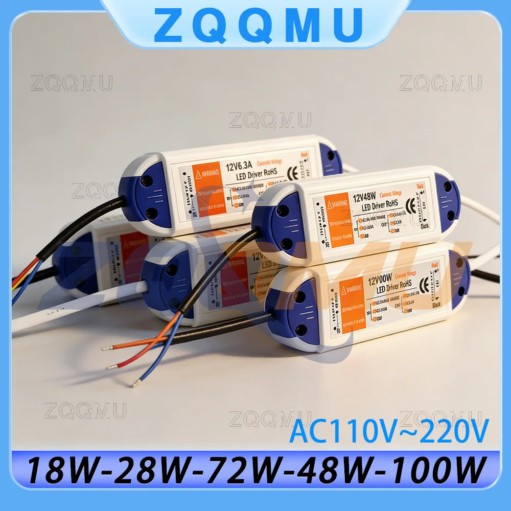 12V LED Driver Power Supply AC 110V 220V to DC 12V 18W 28W 48W 72W 100W Transformer Adapter for LED Strip Light