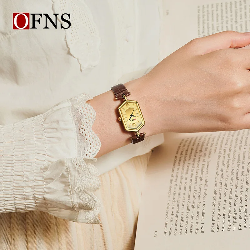 Vintage Women Quartz Watch Roman Numeral Hexagon Dial Water Resistant Genuine Leather Strap Student Wristwatch Small Dial