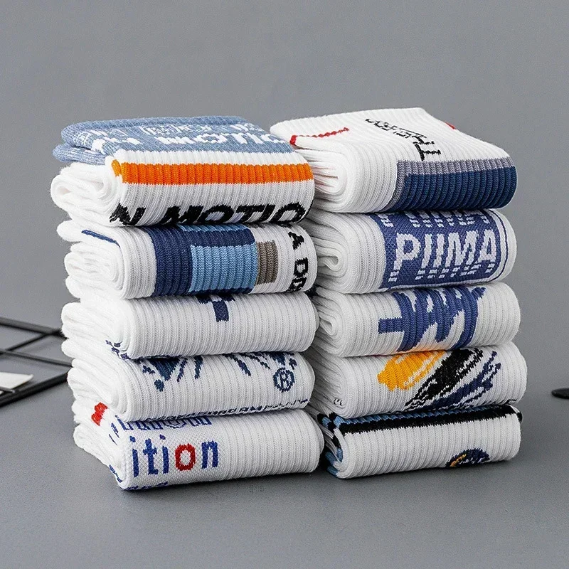 

Модные студенческие чулки для пар, полиэстеровые хлопковые носки, спортивные носки средней длины, летние белые мужские носки