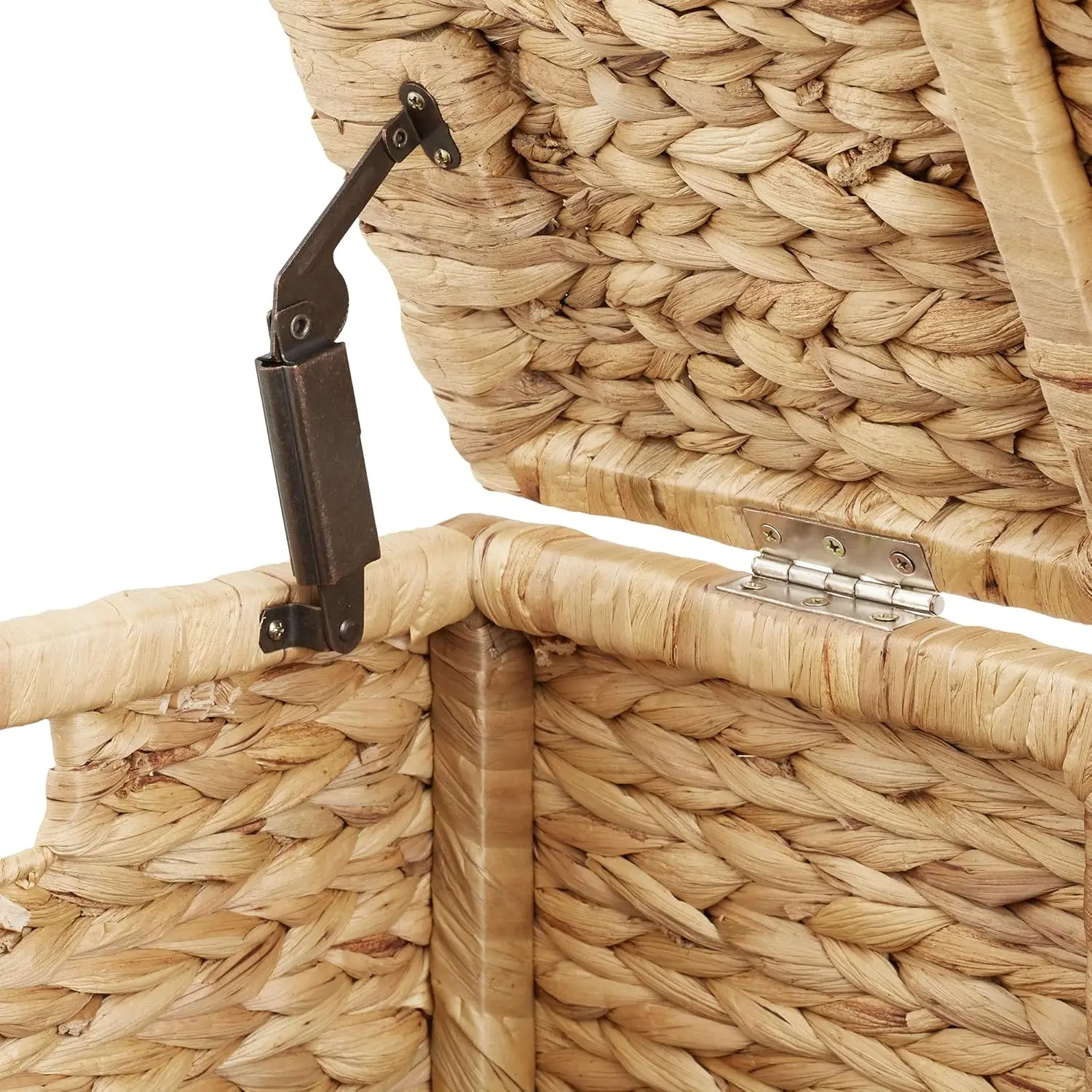 Casafield Cómoda de almacenamiento de 30" con tapa, asas y bisagra de seguridad - Baúl de almacenamiento de mimbre natural y jacinto de agua para entrada