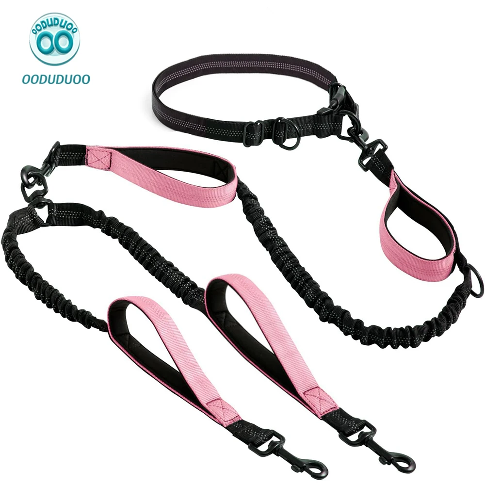 

OODUDUOO Dual Two Dog Leash for Running & Fitness Multifunctional Reflective Hands-Free Pet Lead Adjustable Durable Design