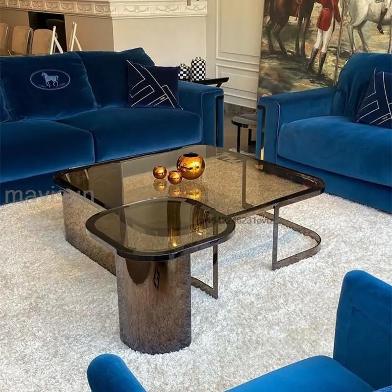 

Простые квадратные прозрачные журнальные столики в сером цвете, мебель для гостиной, модная фоторамка из нержавеющей стали