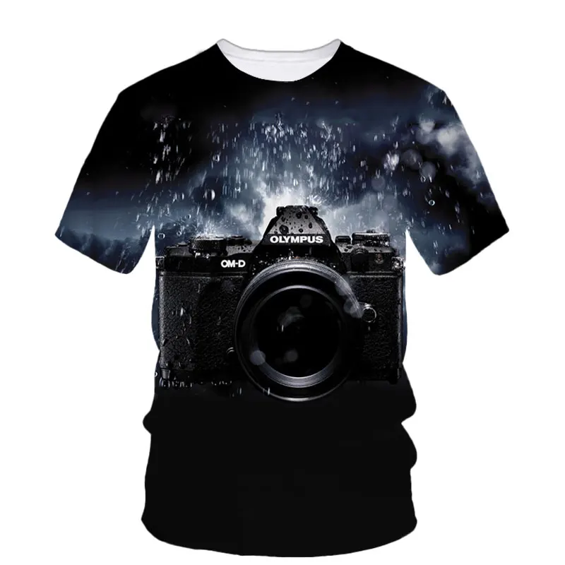 Camera Lens 3d Hd Printing Summer Men\'S Personality T-Shirt Fashion Street Trend Short Sleeve Creative Harajuku Crewneck Top