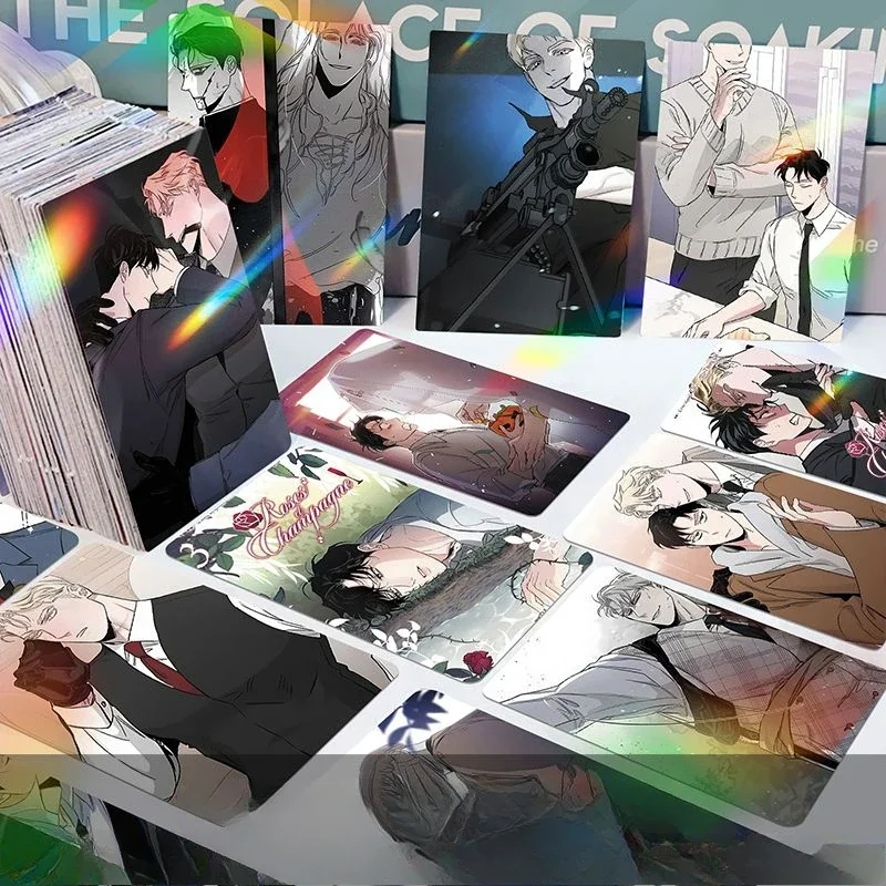 55 Pcs/Set Korean Manhwa Roses and Champagne Laser Lomo Card Caesar,Lee Won Comic Characters 3 Inches Photocard Cosplay Gift