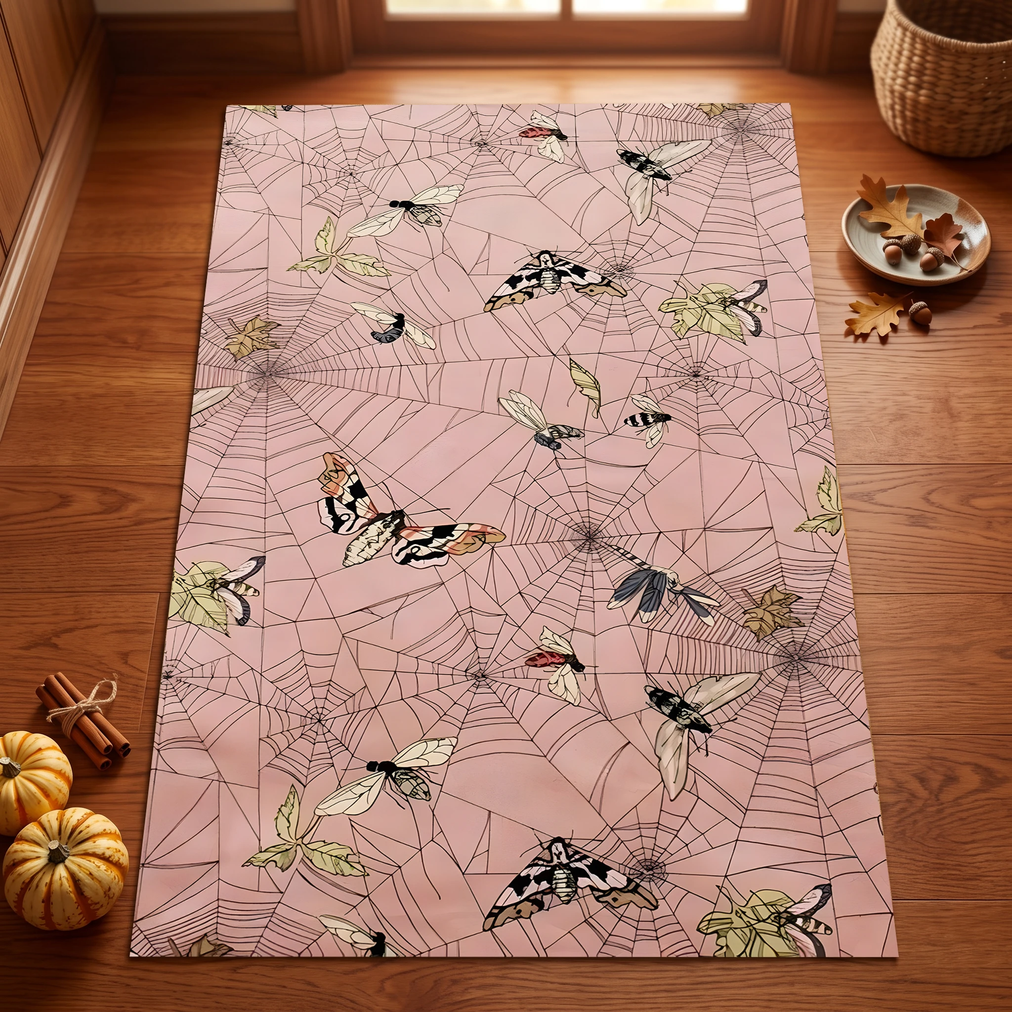 2D Large Carpet Soft Pink Spider Web Insect Sweet Cool Style for Living Room Bedroom