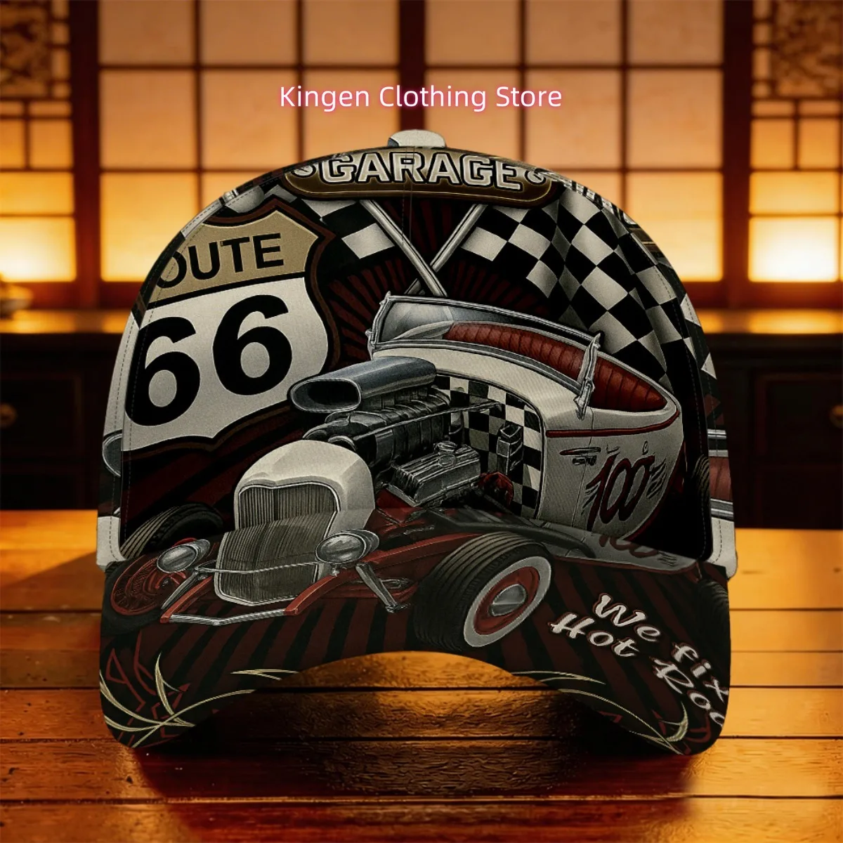 1pc Route 66 Retro Hot Rod Garage Poster Baseball Cap Hiking Gear Mother'S Day Gift Street Style Polyester Cab Driver Cap Weddin