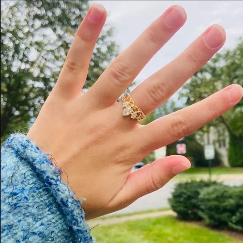 Fashion Gold Plated Rapunzel Crown Rings Zircon Hollow Princess Ring Opening High-end Wedding Geek Jewelry Woman