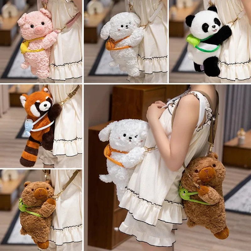 40 cm Simulation créative dessin animé Panda ours chiot chien sac à dos jouets en peluche Kawaii animaux en peluche sac cochon pour filles enfants cadeaux