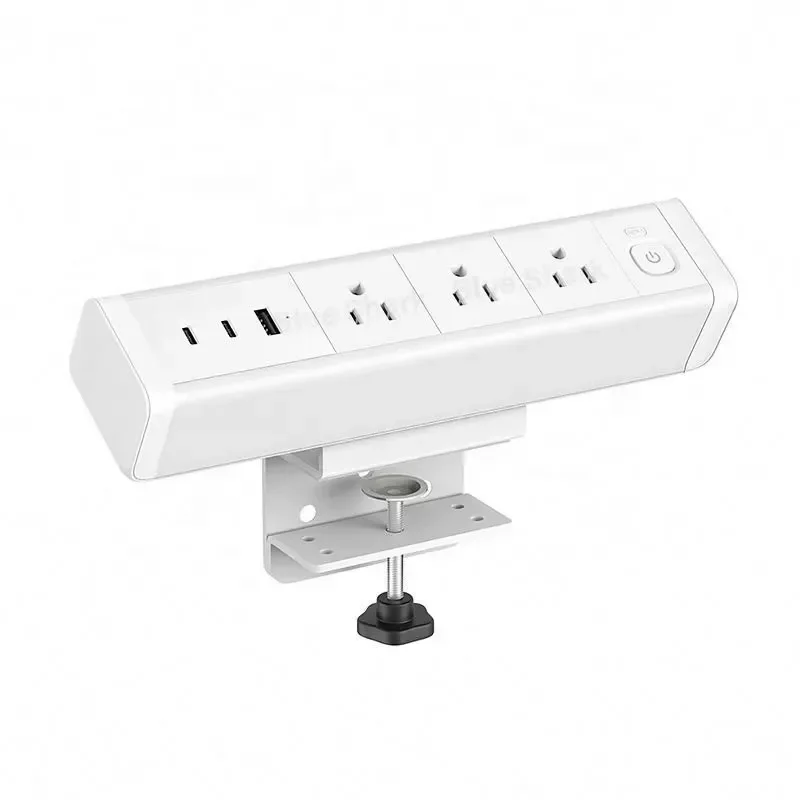65W USB C Charging Station Aluminum Alloy Desktop Power Strip with Clamp American Outlet Contact Board for Home Office