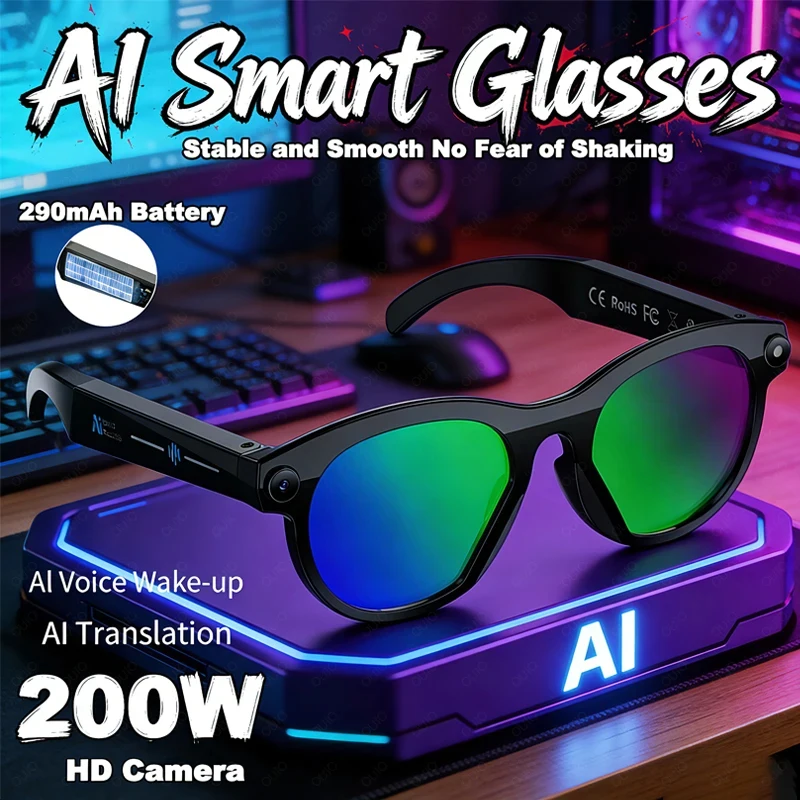 New AI Smart Glasses Bluetooth Call Al Image Recognition 290mAh Battery AI Smart Translation 200W HD Camera AI Smart Glasses