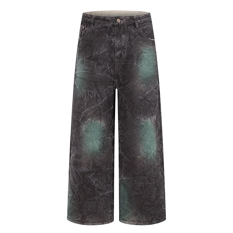 Calças Jeans de Algodão com Efeito Desgastado e Gradiente, Largas e Confortáveis para Homens e Mulheres, Calças Longas Casuai...