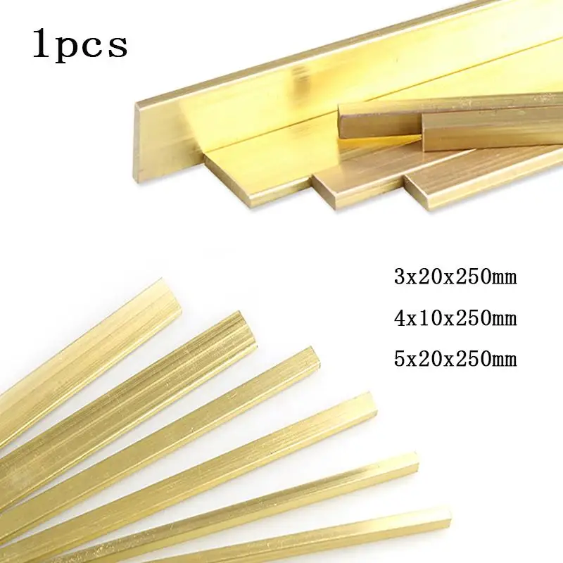 1pcs Length 250mm Solid Brass Row Strip Brass Flat Plate Bar Thickness 3 4 5mm