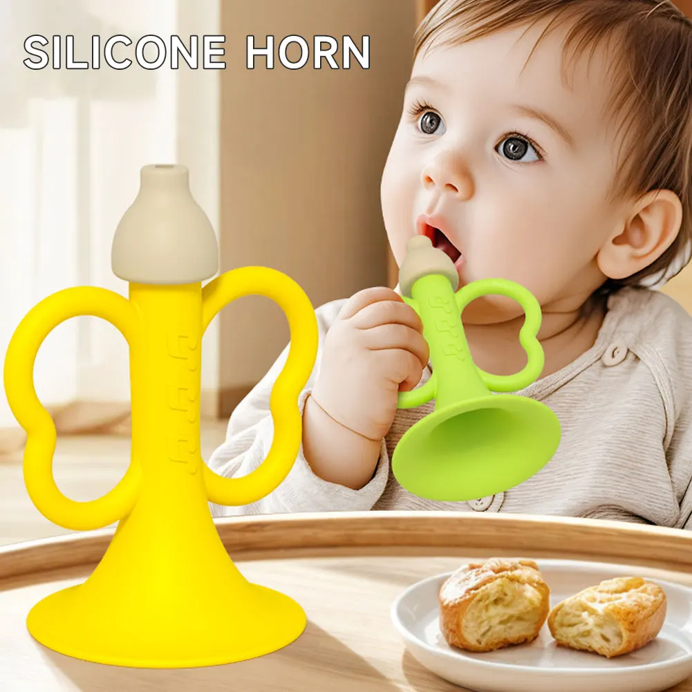 Silicone Teething Whistle Baby Trumpet Toy Chewable Baby Musical Instrument Oral Motor Skill Toy Infant Breath Trainer