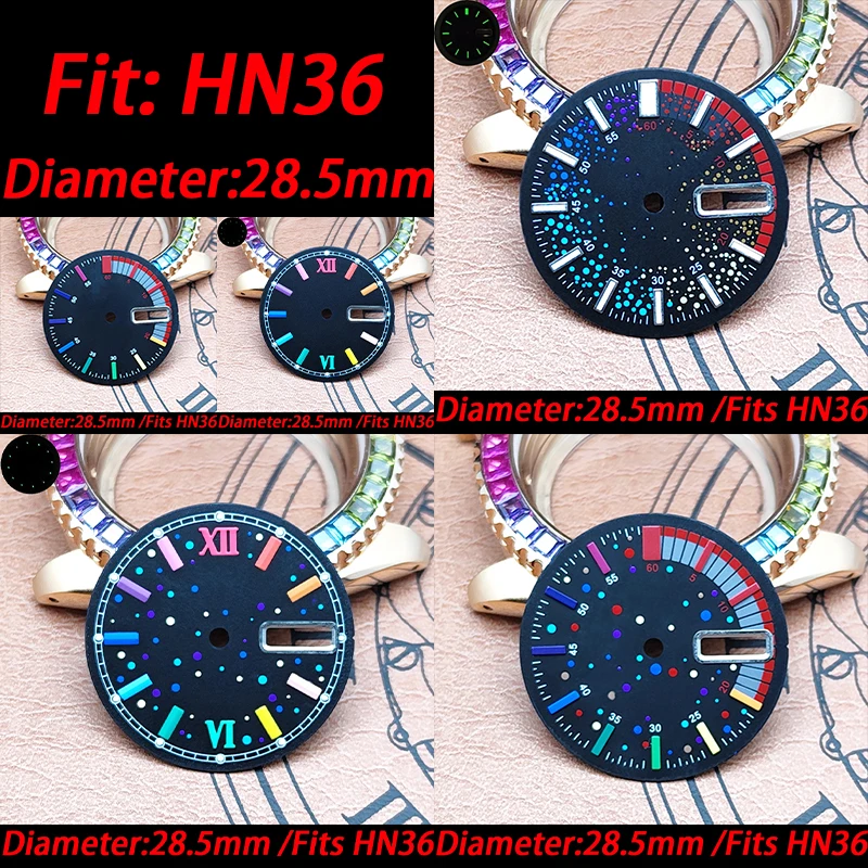 

NH36 Watch dial 28.5 mm Calendar Modification dial blue-green luminous dial Modification watch accessories for NH36 movement