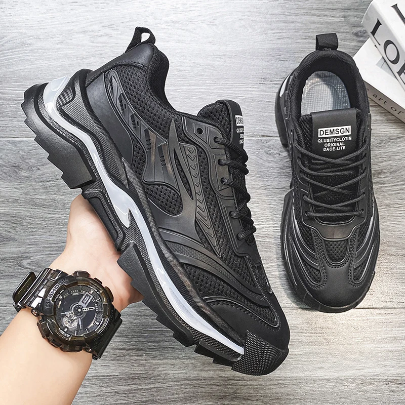 

Повседневная спортивная обувь с круглым носком и низким берцем, подходящая для лета, повседневные мужские кроссовки из дышащей сетки в спортивном стиле