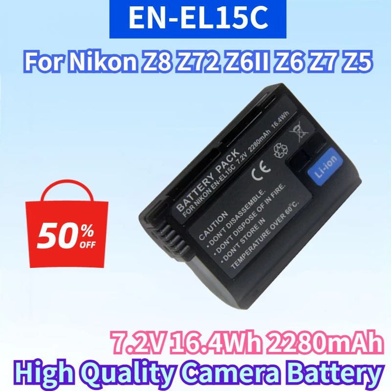 EN-EL15C 7.2V 16.4Wh 2280mAh Battery for Nikon Z8 Z72 Z6II Z6 Z7 Z5 D850 D750 D810 D7100 D7000 D800 High Quality Camera Battery