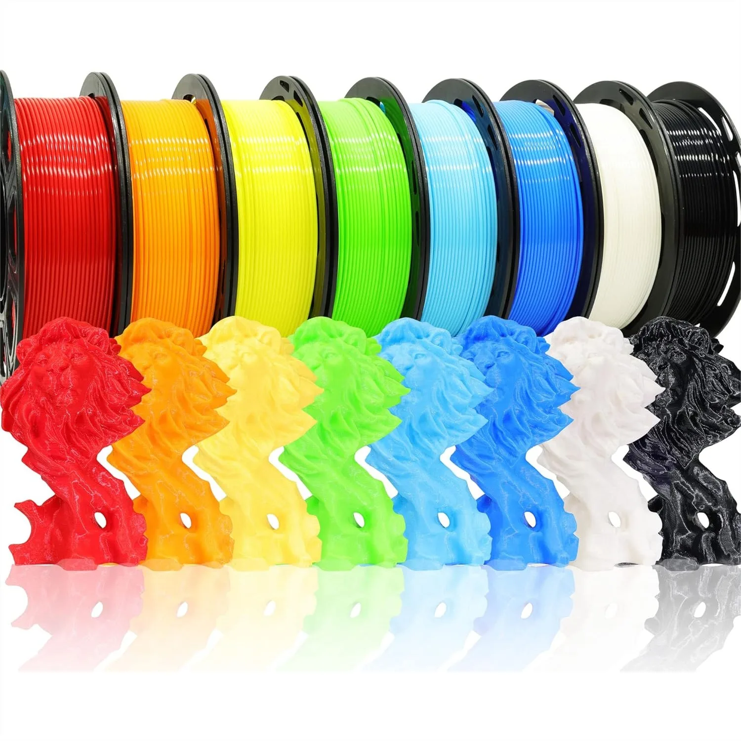 

1.75mm 8 Spools PLA Filament Bundle, 2kg 3D Printer Filament, Black White Red Blue Yellow Limegreen SkyBlue, Widely Compatible