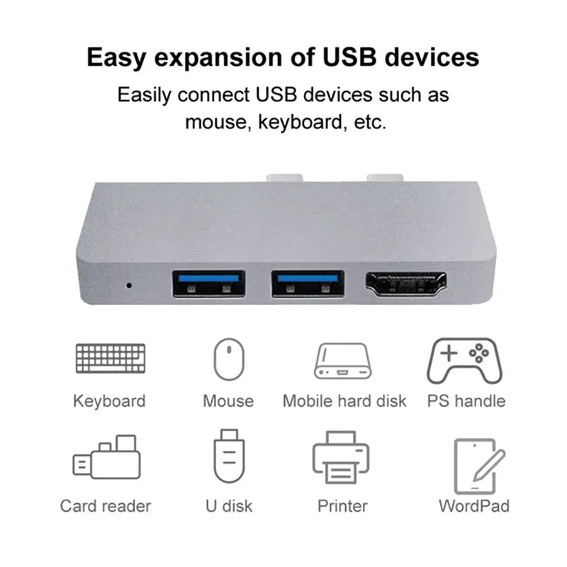 Stylish-2X For Surface Pro 8 USB C Hub, 4K -Compatible Adapter+2 USB 3.0 Reader SD/TF Card Reader Adapter For Surface Pro 8