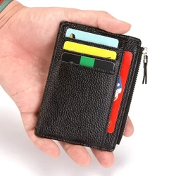 Mini borsa per carte con cerniera Borsa per banca ID sottile Portafoglio Organizzatore di credito Portamonete corto ultrasottile portatile piccolo e sottile per uomo Nero