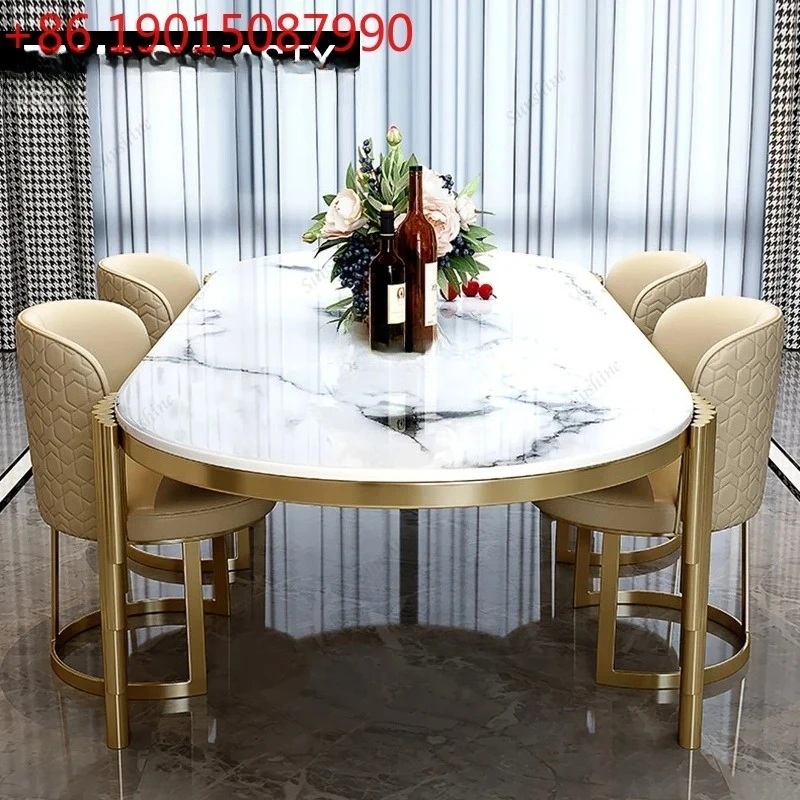 Ellipses Marble Dining Room Gold Stainless steel Leg Seats 6-8 People Dining Table  FT