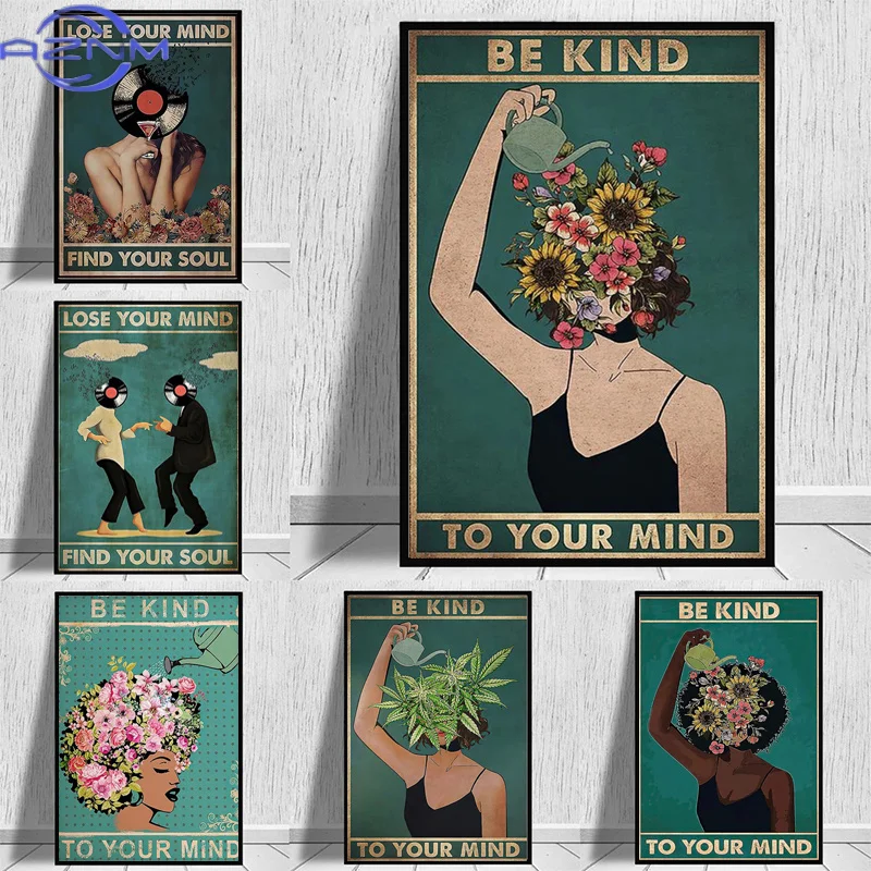 Retro Sheets Wall Art Vintage Pictures Canvas Paintings Be Kind Lose Your Mind Find Your Soul Yoga Posters Home Room Decoration
