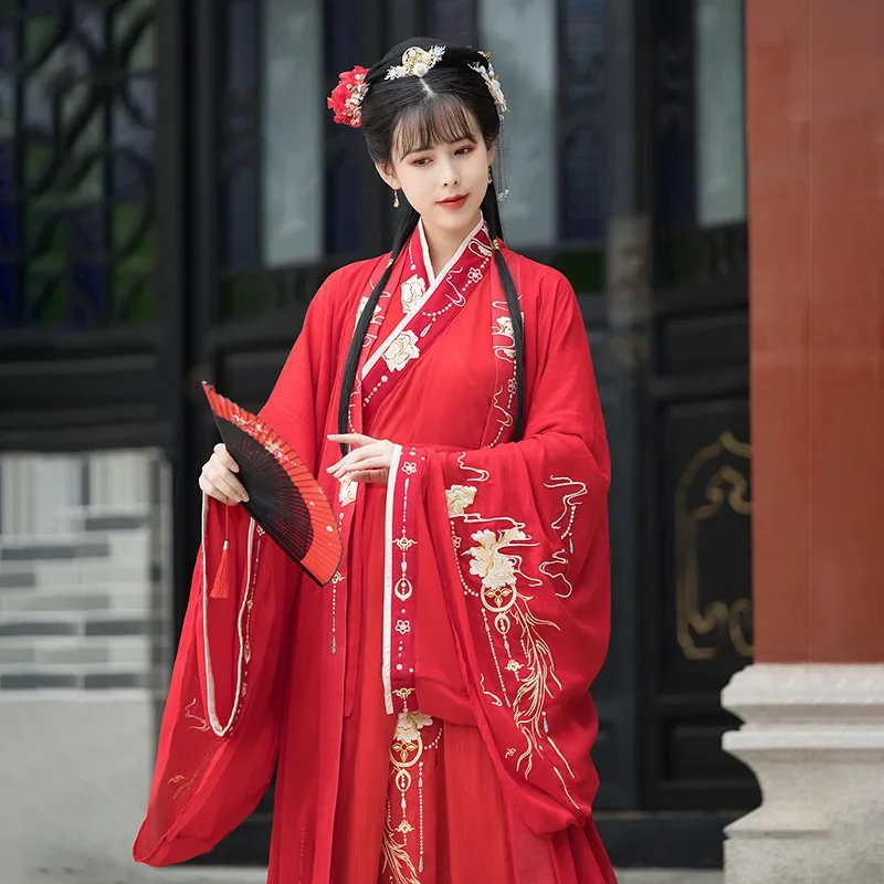 Rode Zomer Chinese Hanfu Prinses Jurk Vrouwen Fee Folk Met Kimono Vrouwelijke Dans Oosterse Kostuum Chinese Kleding