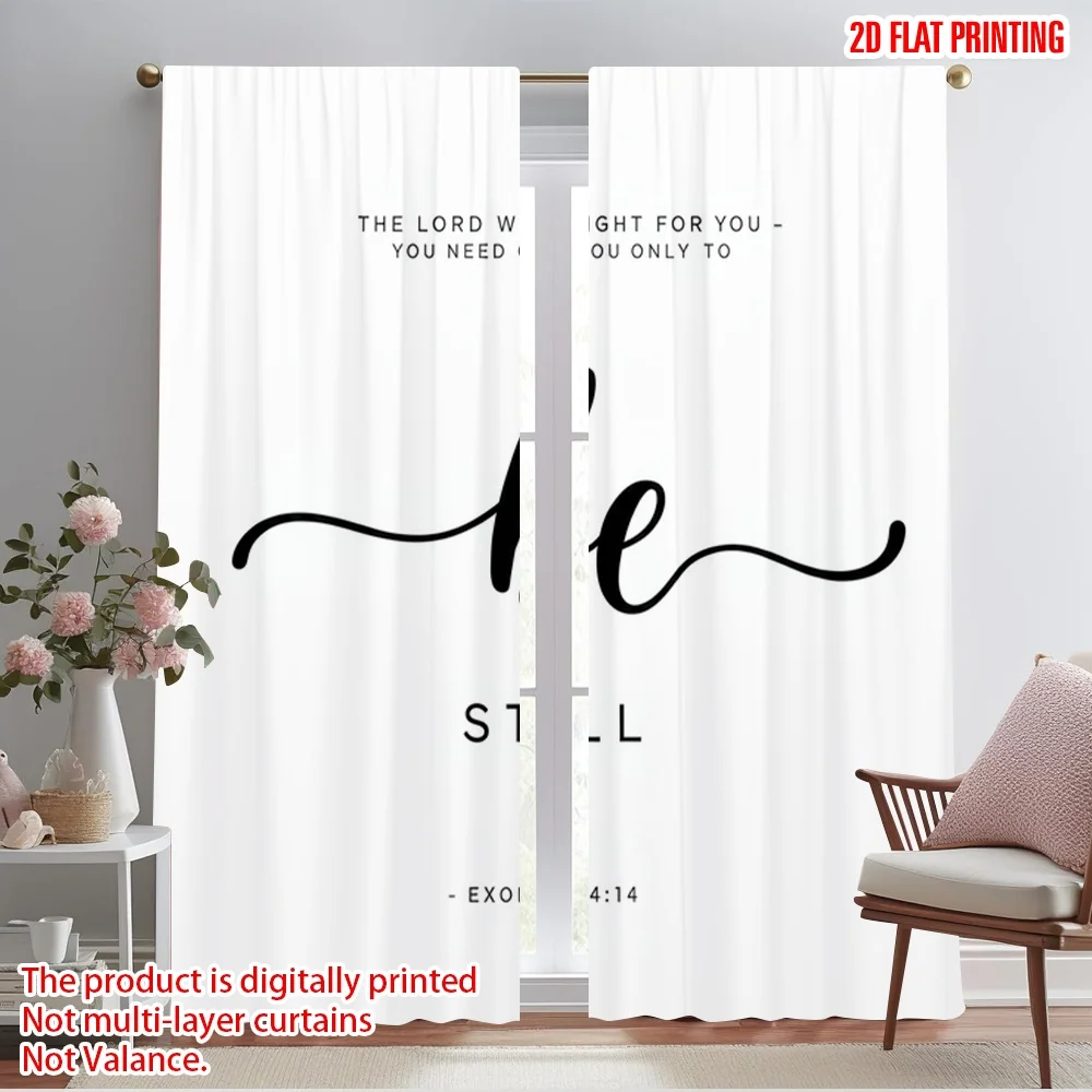 

2pcs 2D flat printing Curtain Be Still Exodus 14 14 Polyester Fabric Without Electricity Seasonal Party & Holiday Decor Perfect