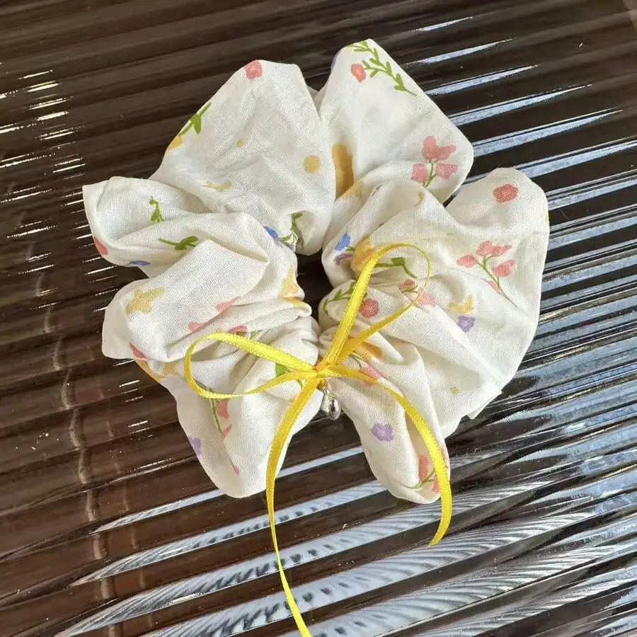 

Bright Yellow Floral Print Scrunchie Hair Accessory For Women