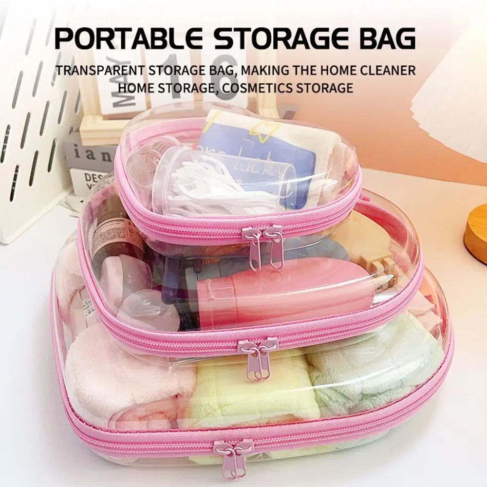 Plastic Clear Hard Shell Zipper Case Heart Waterproof Storage Organizer Bins Stackable Portable Zipper Pouches Travel Organizer