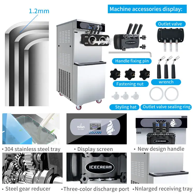 110/220V Powerful 2000W Electric Floor Model 22-25L Ice Cream Machine Soft Serve Ice Cream Machine