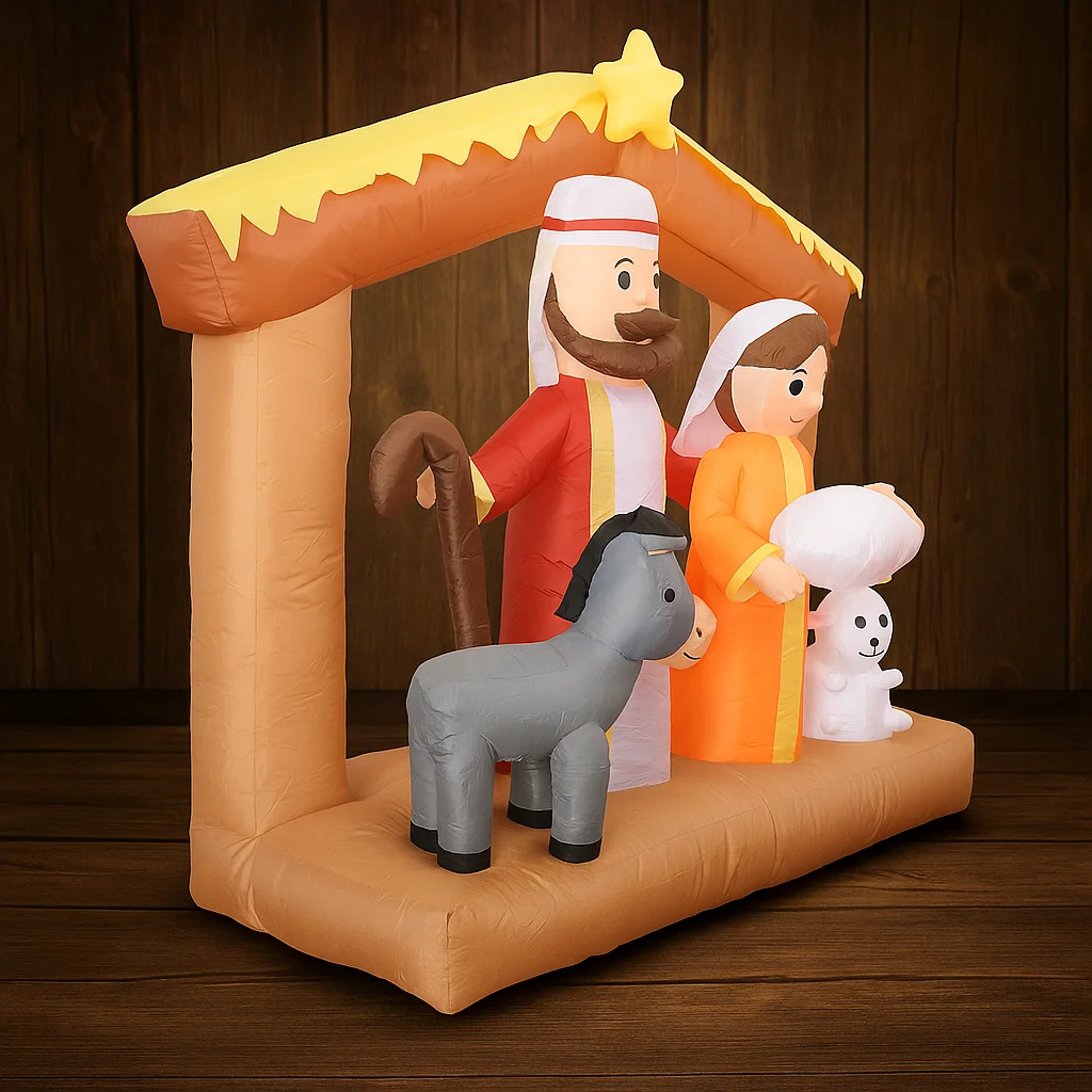 5.91FT لعبة قابلة للنفخ الأسرة المقدسة عيد الميلاد حمار الضأن هدايا احتفالية زينة عيد الميلاد لساحة المورد حلية تزيين المنزل