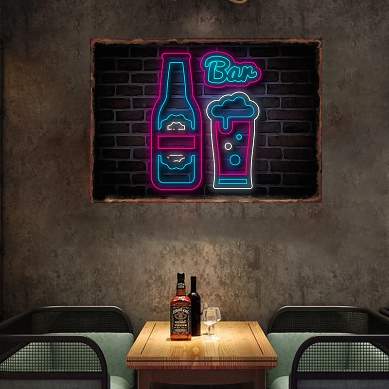 Neon Food and Drinking Metal Tin Sign Bar Club Poster Cafe Wall Decoration Beverage Shop Plaque Living Room Iron Plate Painting