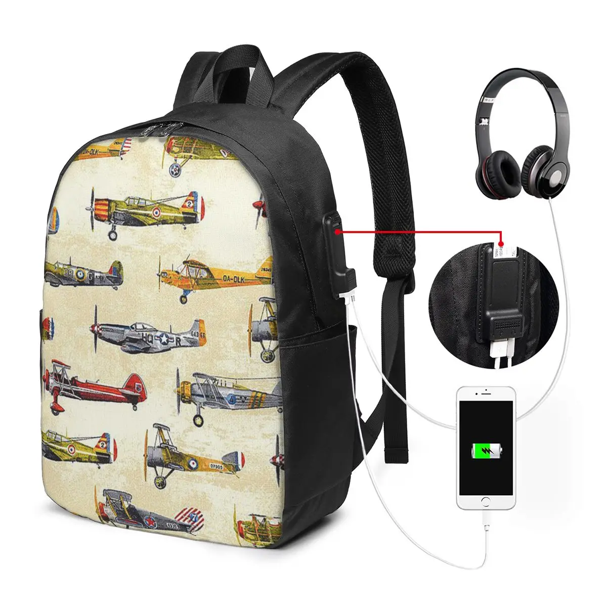 Cartoon Airplane Aviation Themed Backpack Travel Notebook Bag Computer College Student School Bag Laptop Shoulder Bags Men Women