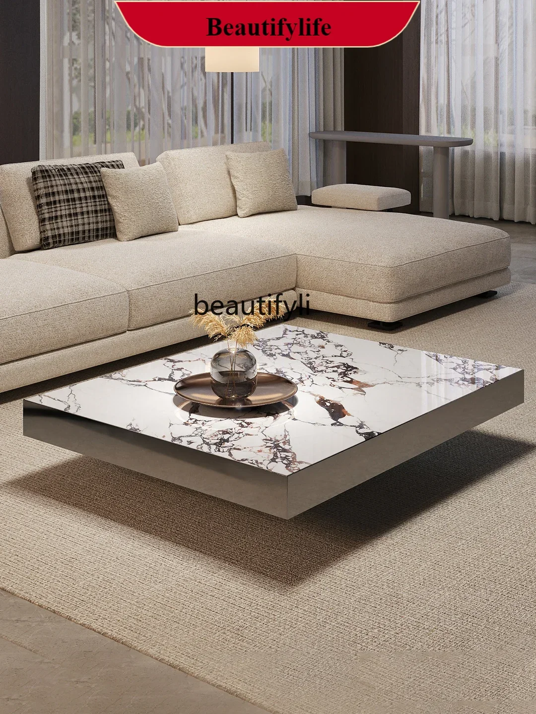 

High-end living room natural marble coffee table household square tea table light luxury coffee table G1218