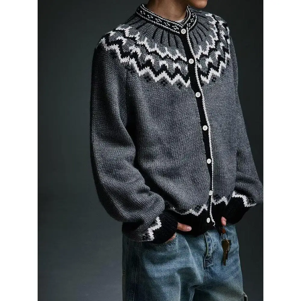 

Fall Winter V-Ne Knitted Sweater Cardigan Men's Color Casual Sle Outerwear Loose Fit Long Sve Zipper Closure