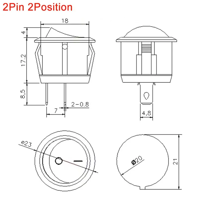 1/5PCS 23MM KCD1 Round Rocker Switch 2/3Pin ON-OFF-ON 2/3 Position 6A/250VAC 10A/125VAC SPST LED Car Push Button Switch
