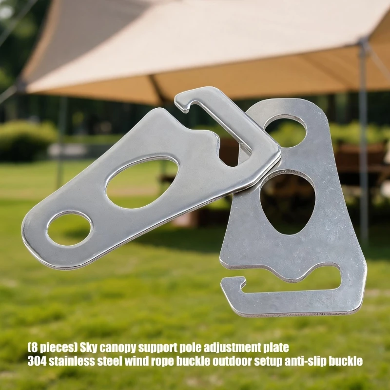 304 Stainless Steel Rope Adjustment Plate Set for Guyline Control, Tent Shelter Hardware with Hook Slot Form and Hole Design, 8